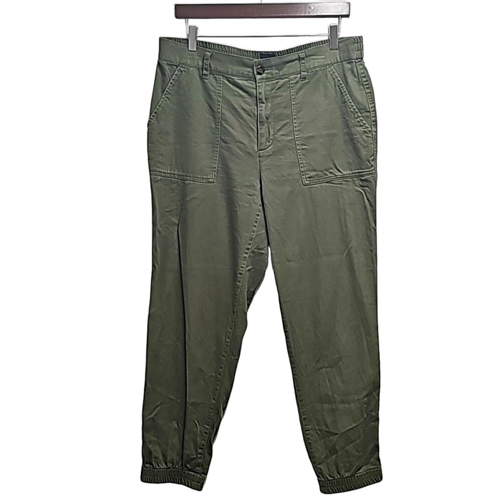 GAP Women Mid Rise Olive Green 4 Pocket Cotton Lyocell Twill Barrel Pants Size L